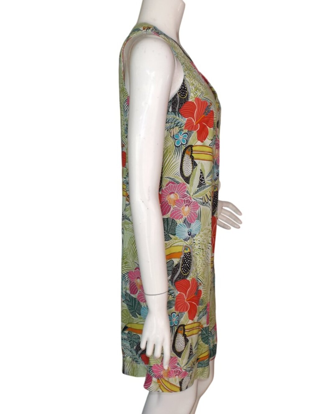 TOMMY BAHAMA Silk Dress, S, V-neck, Short, Pockets, Bold Color Toucan Floral - Picture 8 of 13